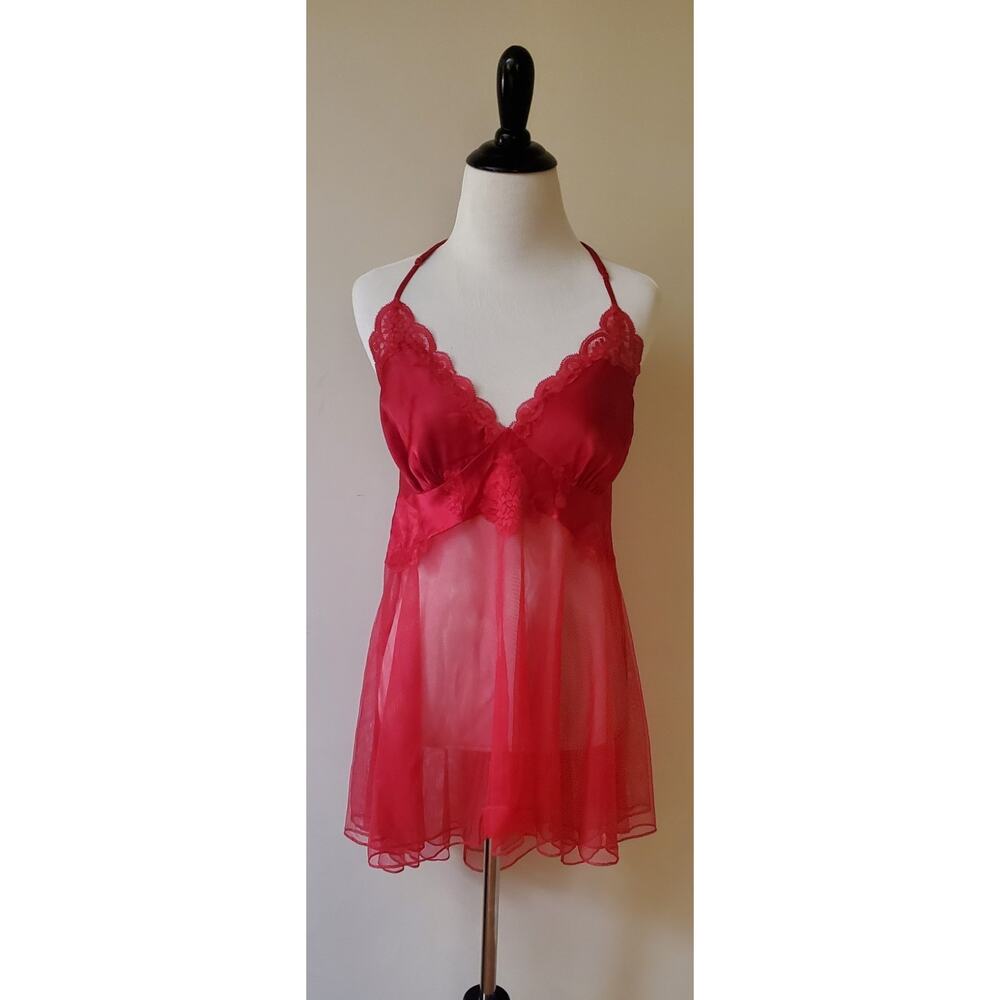 Vintage Victoria Secret Red Silk Teddy Babydoll Lingerie‎ Dress Size Large